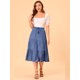 thumbnail image 3 of Falda midi plisada escalonada de cambray con cintura elástica bohemia para mujer Azul L, 3 of 6