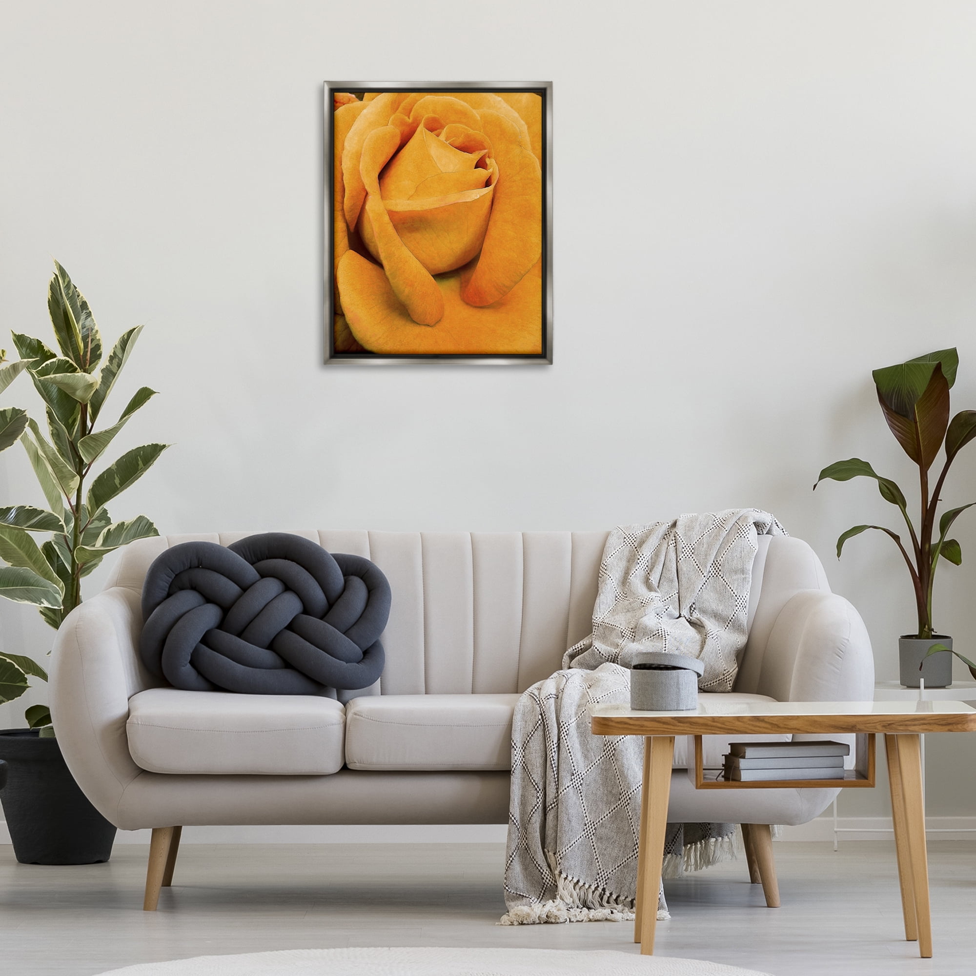 Stupell Industries Yellow Rose Close Up Botanical & Floral Painting Gray Floater Framed Art Print Wall Art, 25 x 31