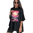 thumbnail image 3 of Plus Size Shirt for Women Oversized Black Tops for Women Short Sleeves Shirt for Women Vintage Landscape T Shirt Crewneck Shirt for Women M, 3 of 5