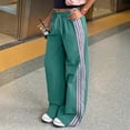 thumbnail image 2 of Aihuaihua Women's Y2k Striped Side Baggy Pants Drawstring Elastic Waist Wide Leg Track Pants Slouchy Palazzo Low Rise Sweatpants Streetwear Green L, 2 of 5