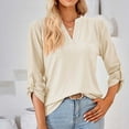 thumbnail image 2 of Pompotops T-shirt Ample à Manches Longues pour Femme, Uni, Col en V, en Solde, 2 of 7