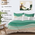 thumbnail image 3 of 3 Piece Geometric Green Duvet Cover Set Queen Size,Microfiber Comforter/Quilt Cover with Corner Ties and 2 Pillowcases,Ocean Wave Stripes Modern Abstract Beach All Season Bedding with Zipper Closure, 3 of 8