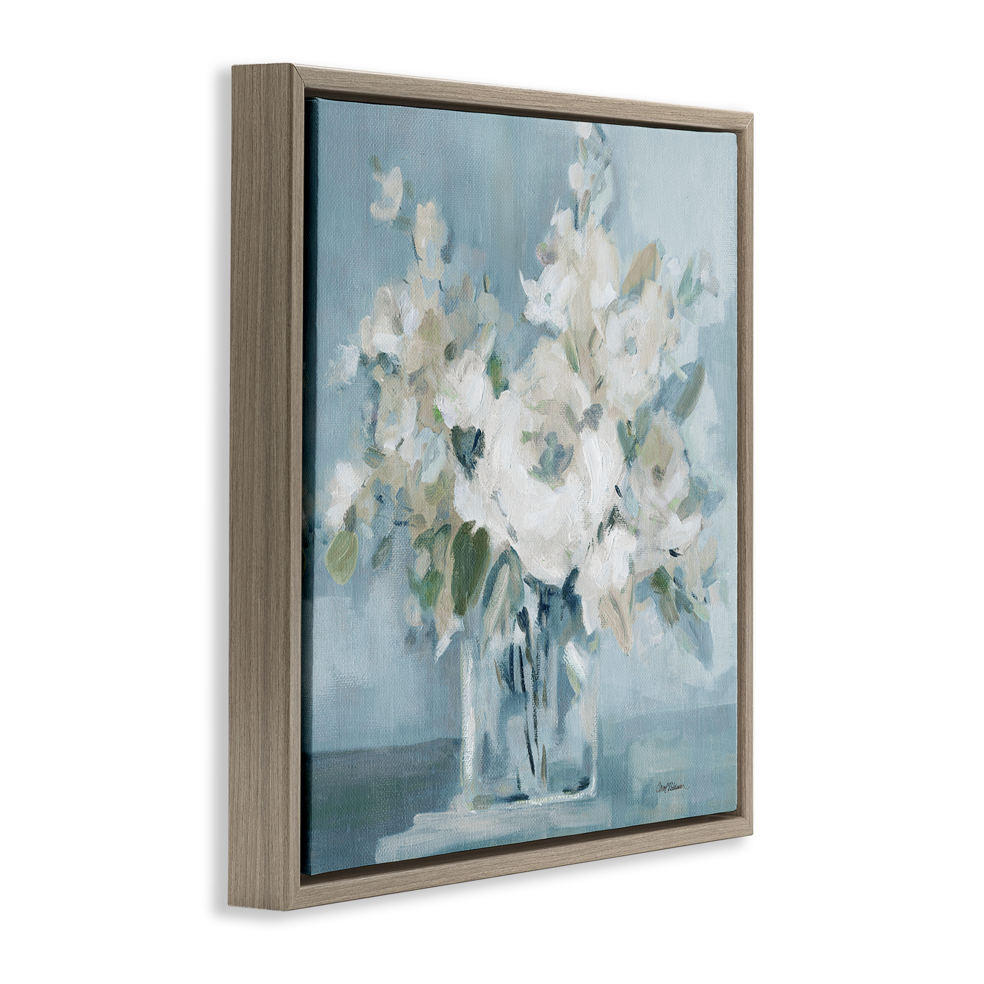 Stupell Industries Soft White Blossoms Vase Plants & Flowers Painting Brown Floater Framed Canvas Art Print Wall Art, 25 x 25