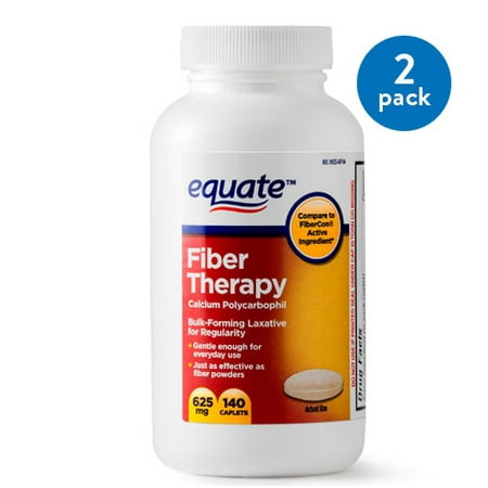 - (2 Pack) Equate Fiber Therapy Calcium Polycarbophil Caplets, 625 mg, 140 Ct
