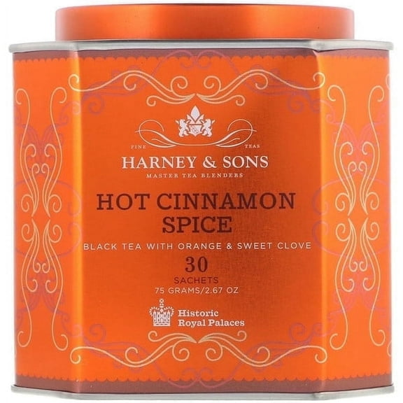 Harney & Sons, Hot Cinnamon Spice, Black Tea with Orange & Sweet Clove, 30 Sachets, 2.67 oz Pack of 2