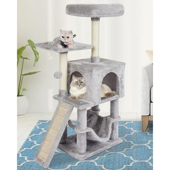 Árbol para Gatos MIAO PAW Gris Torre Interior para Gatos con Poste para Rascar