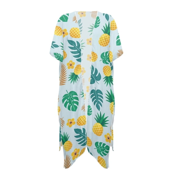 HELLHERO Polyester Swimsuit Cover ups Kimono for Beach Quick Dry Free Size Bathing Suit Cover Up Pineapple Leaf