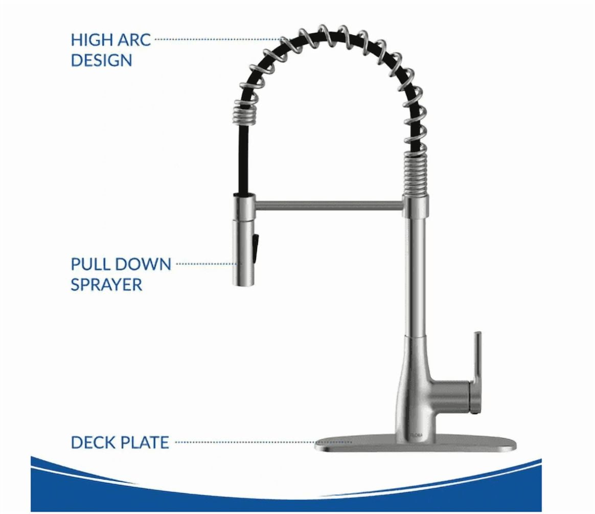 Spring Neck Pull Down Single Handle Kitchen Faucet in Gray, Size 23.0 H X 10.25 W X 2.5 D in | Wayfair FLOWSNC BN