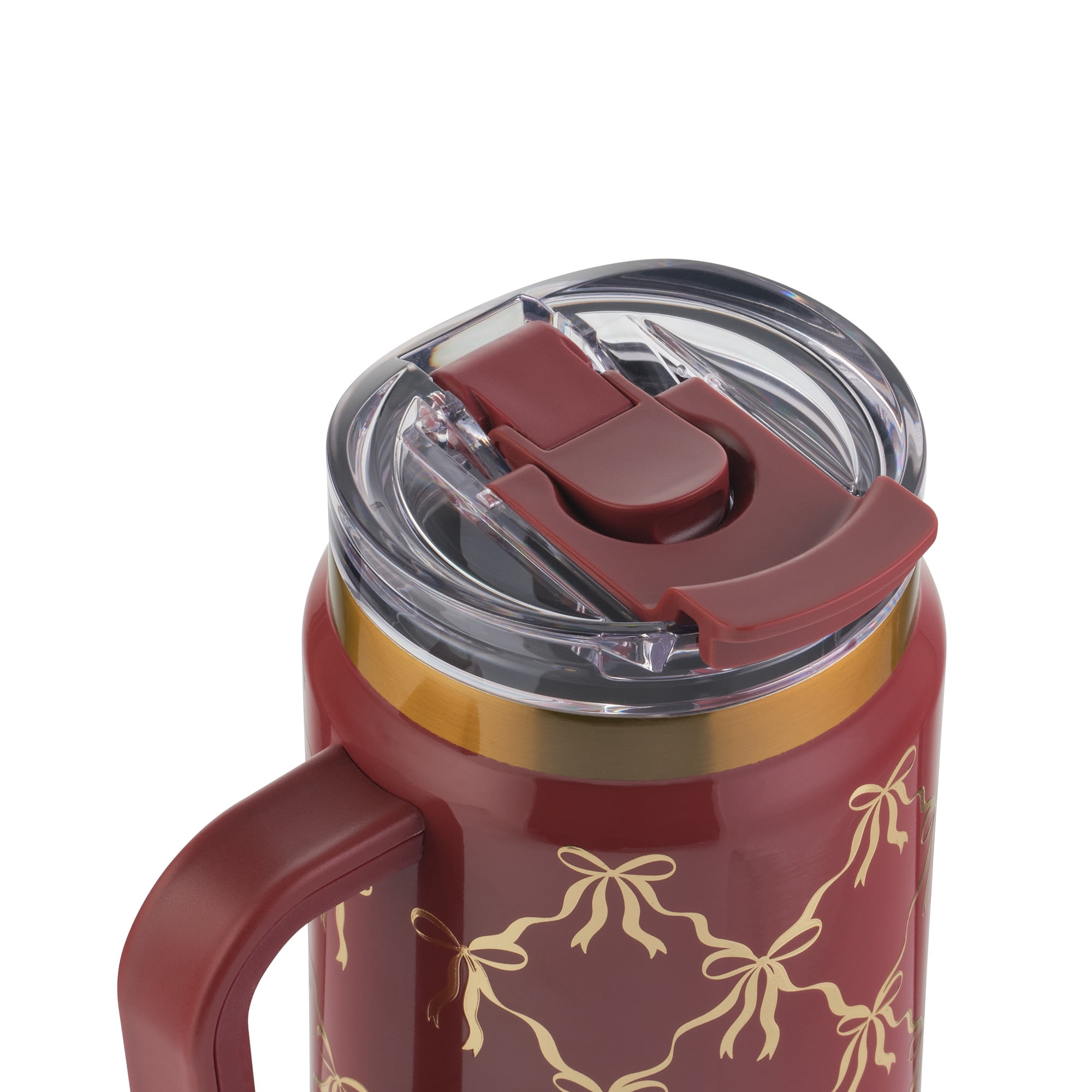 Thyme & Table 32oz Stainless Steel Luna Tumbler with Handle and Dual Straw Lid, Red Bow