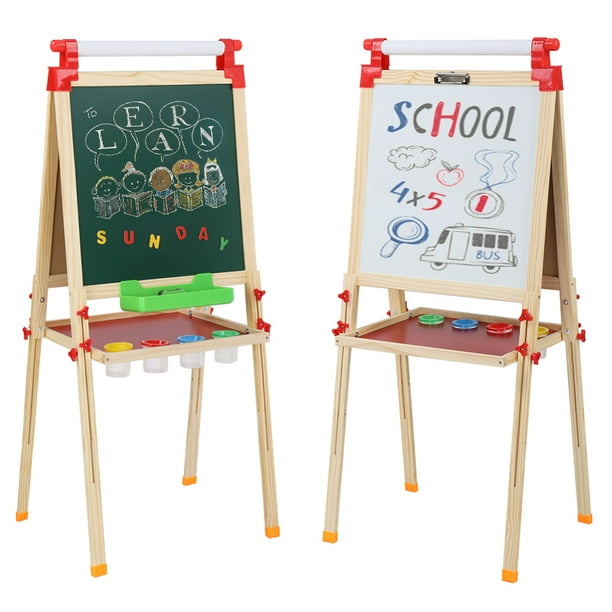 Zimtown Kids Wooden Easel, Dry Erase Board & Chalkboard, with Paper