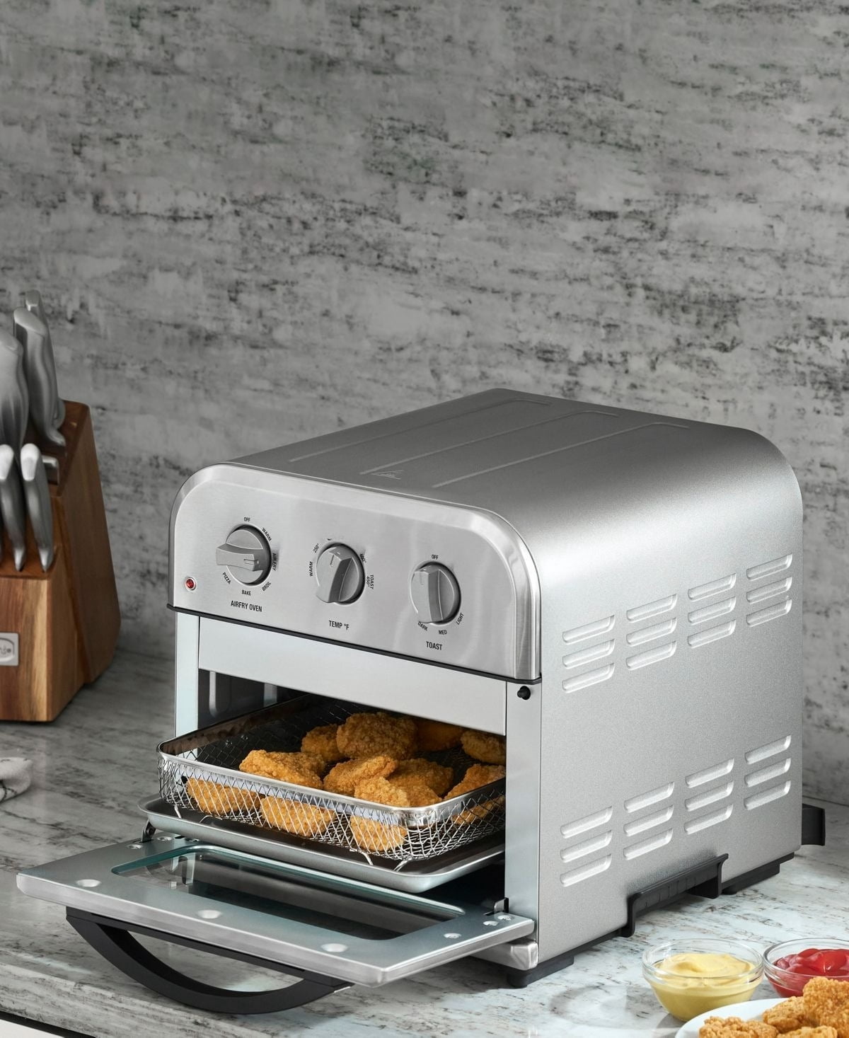 Compact Air Fryer Toaster Oven with Convection, 6 Presets, 0.6 cu ft Interior, 450 °F Max Temp, Silver & Black