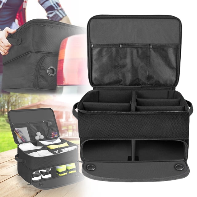 WHEANG 2 Layer Organizer With Separate Compartment For 2 Pair Shoes Storage Car Locker To Store Accessories & Foldable Travel