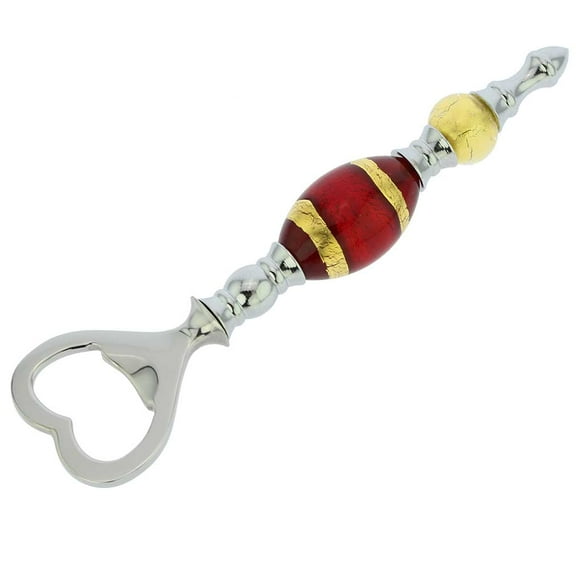 GlassOfVenice Italian Murano Glass Bottle Opener - Gold Red Stripes