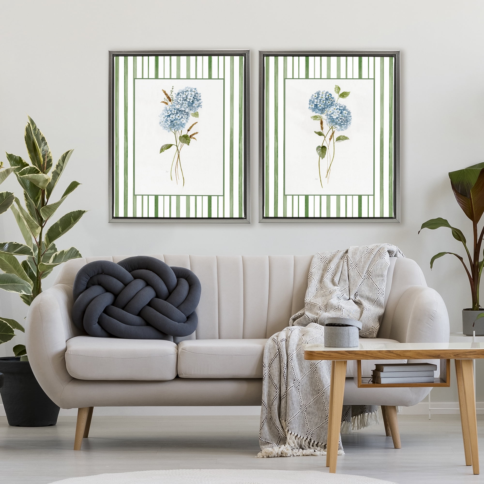Stupell Industries Wheat & Hydrangea Sprigs 2 Piece Gray Framed Floater Canvas Set, design by Nan