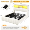 thumbnail image 3 of Aunfebrco Queen Size Bed with Bookcase Headboard and 4 Oversized Drawers, Upholstered Bed Frame with Storage,Queen Platform Bed Frame with LED Lights and Charging Station, Strong Metal Slats,White, 3 of 9