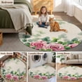 thumbnail image 6 of Spring Pink Roses Round Area Rug 5ft, Pastoral Eucalyptus Leaves Rustic Burlap Washable Non-Slip Circle Rugs for Bedroom Living Room Kitchen, Soft Low Pile Carpet for Dining Room Playroom Nursery, 6 of 9