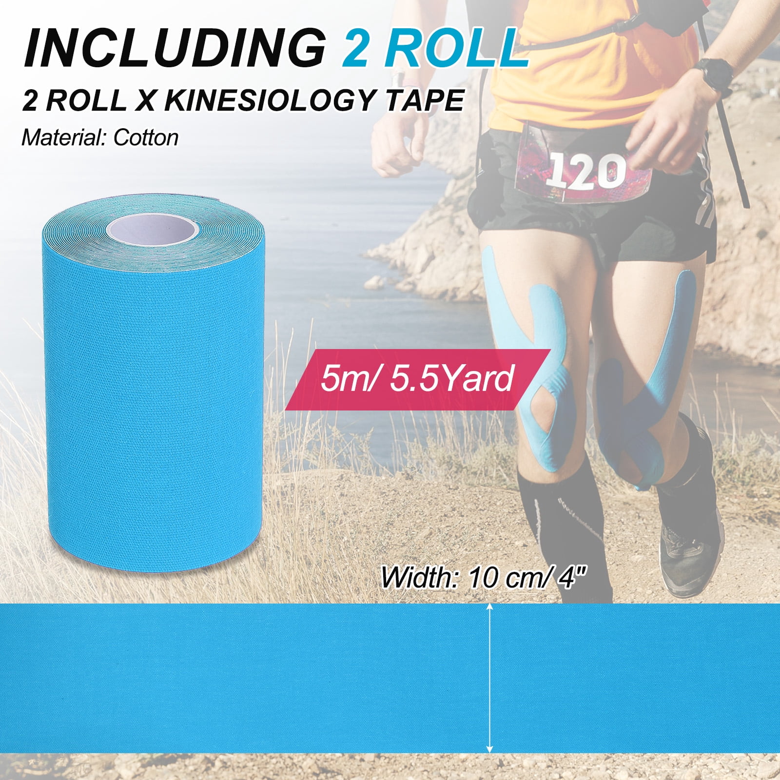 Uxcell Kinesiology Tape, Adhesive Cotton Sports Muscle Support Tape Waterproof Elastic Tape for Knee Ankle Wrist Sky Blue
