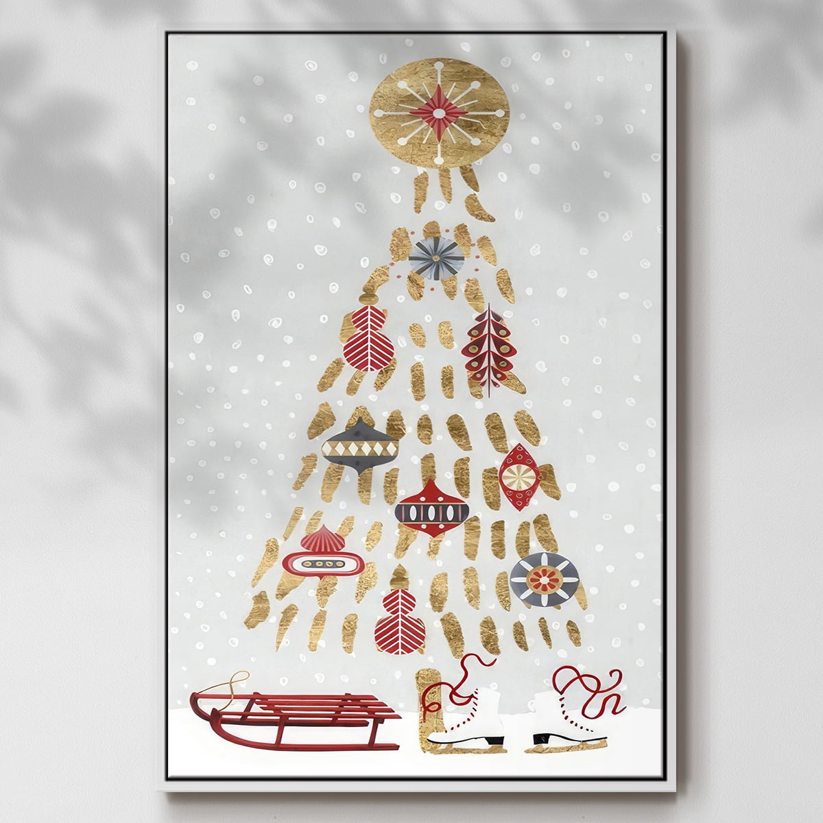 Christmas Chalet Collection B - Framed Gallery Wrapped Holiday Canvas - 17 x 25 - White Frame