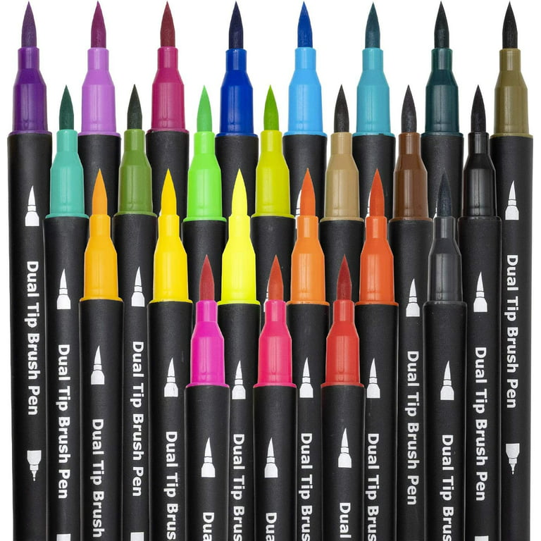 JEFFNIUB Dual Brush Markers Pens 24 Colors, No Bleed Caligraphy Markers for  Adult Coloring Book, Lettering, Drawing, Watercolor