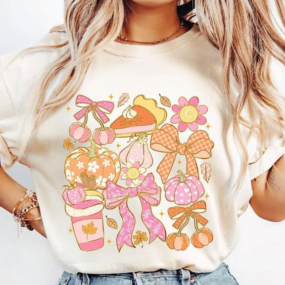 Pumpkin Coquette Glitter Floral Shirt , Thanksgiving Shirt , Preppy Pumpkin Spice Coffee Shirt , Girly Autumn Shirt , Fall Vibes Shirt , Pumpkin Season Shirt