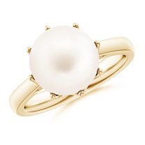 Angara Rings - Freshwater Cultured Pearl Solitaire Crown Ring in 14K Yellow Gold for Women | June Birthstone Jewelry, Birthday, Anniversary, Jewelry Gift for Women