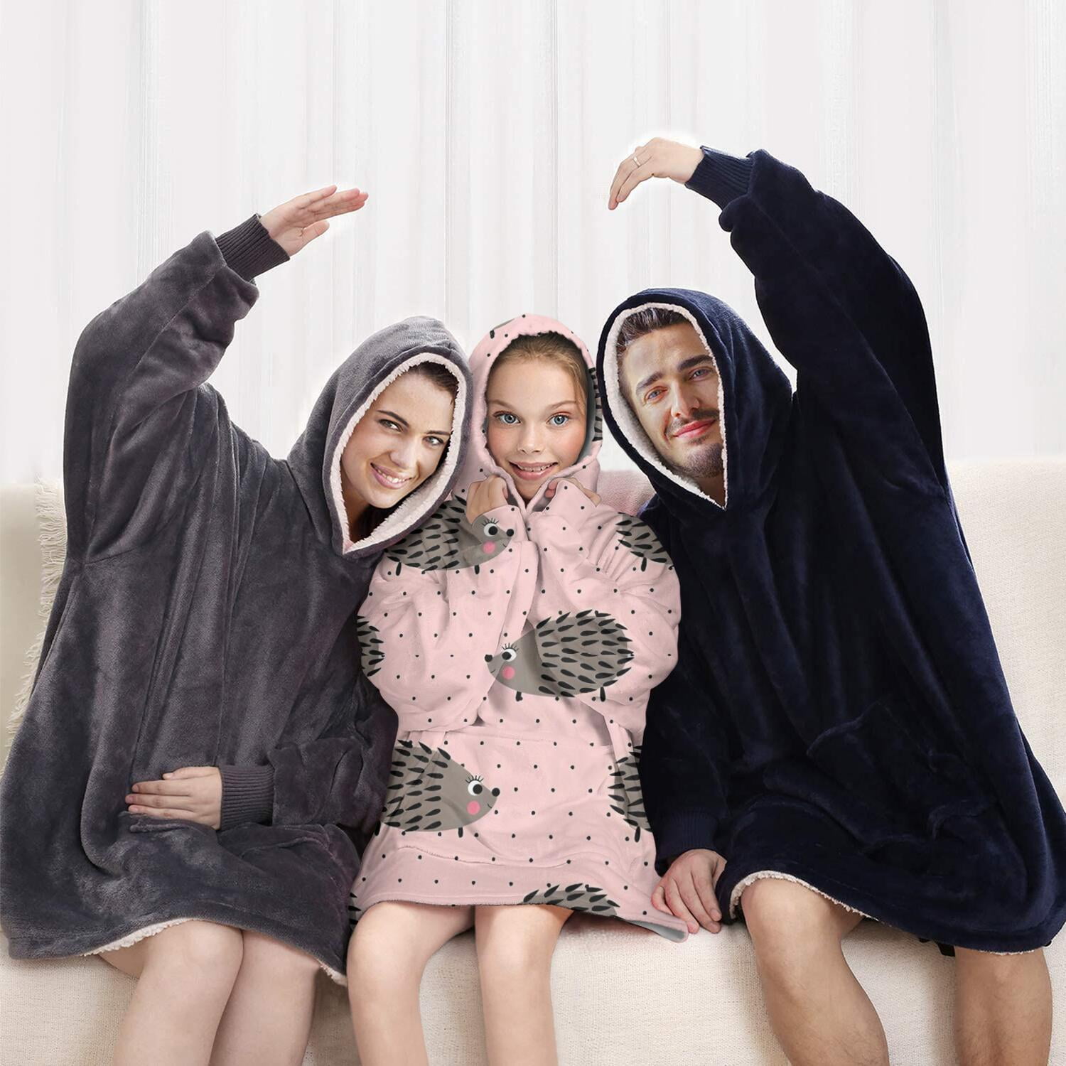 Pink Hedgehog Pattern Blanket Hoodies for Kids 6-13YR Oversize Wearable Blanket Hoodies for Boys Girls Teens