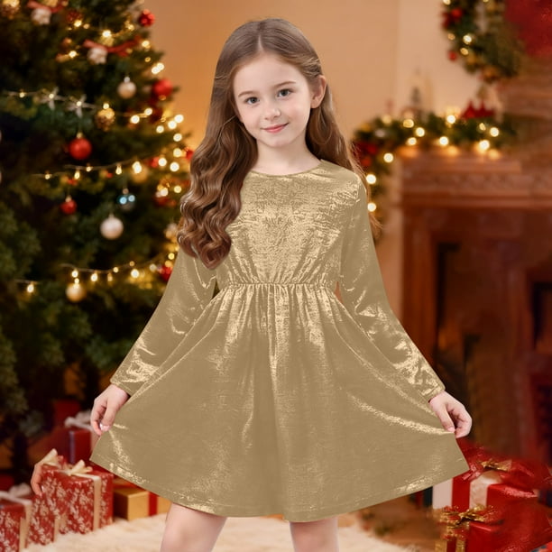 Vestido de fiesta plisado brillante de manga larga para niños