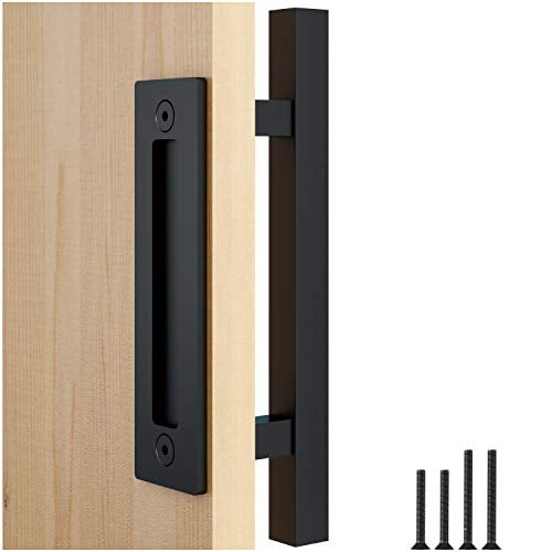 Faithland 12 Barn Door Handle With Flush Finger Pull Pull And Flush Door Handle Set In Black Square Fit Doors Up To 2 3 8 Walmart Com Walmart Com