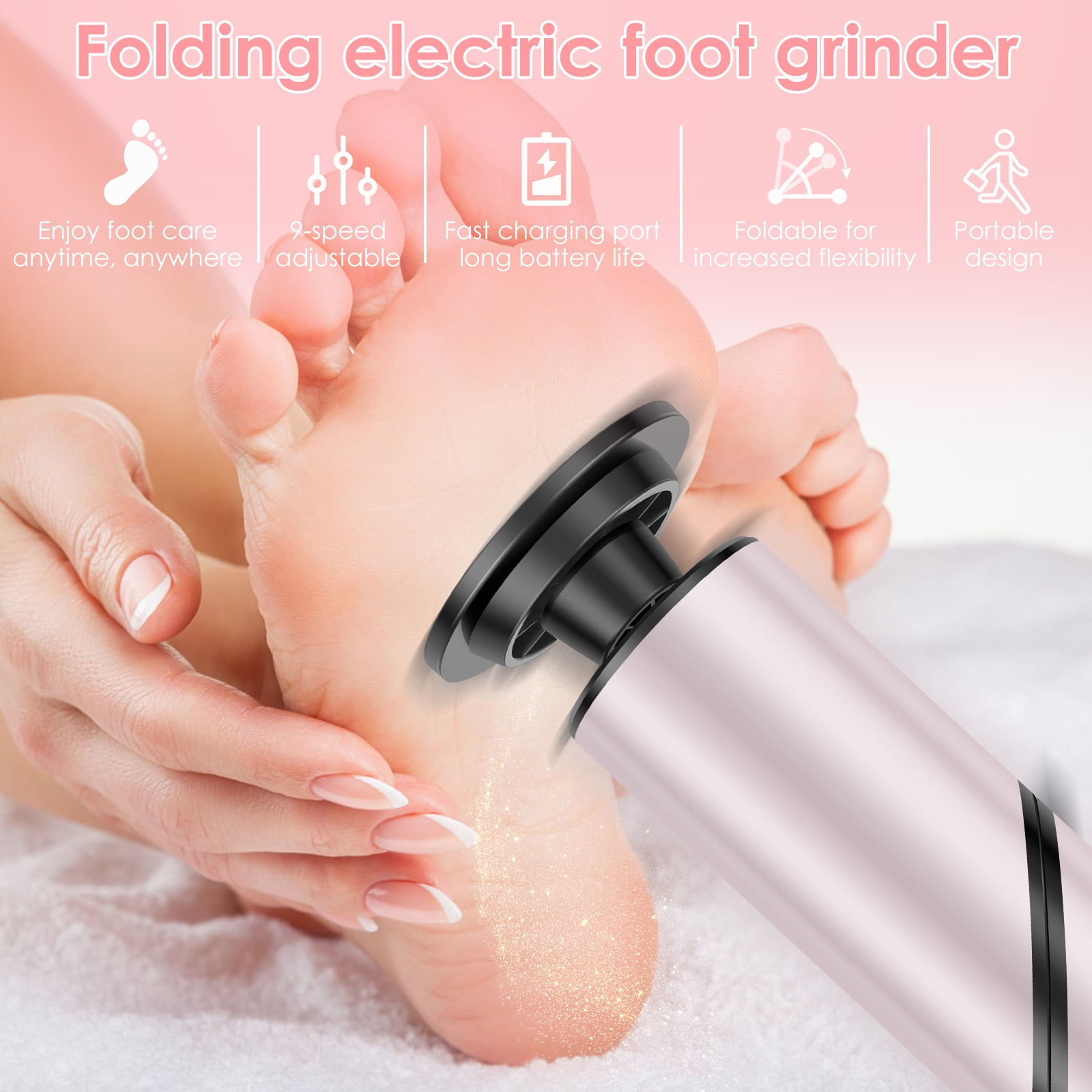 Threns Electric Callus Remover with Foldable Adjustable 9 Speed Professional Pedicure Device Versatile Foot Callus Remover with Interchangeable Grinding Head for Dead Hard Skin