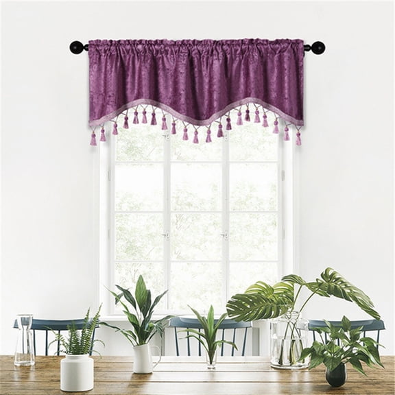 Sales Today !Window Valances, Elegant Fringed Window Curtains Patterned Rod Panels Stylish Short Drapes for Home Decor(Purple, 59.1x15.7in)