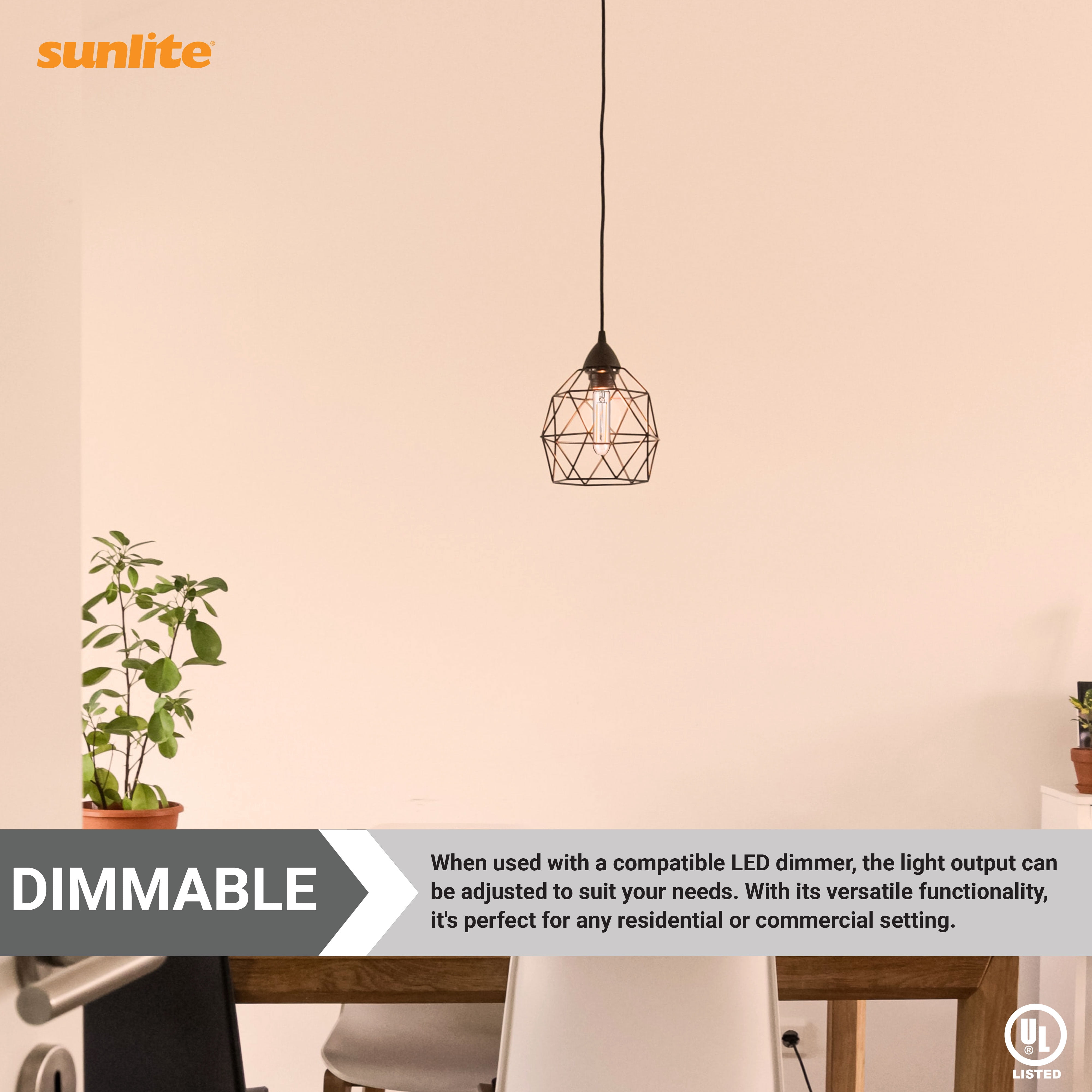Sunlite LED Filament T10 Tubular Light Bulb, Vintage Edison Style, E26 Base, 2 Watts (25W Equivalent), 160 Lumens, Dimmable, ETL Listed, 2200K – Amber, 6 Pack