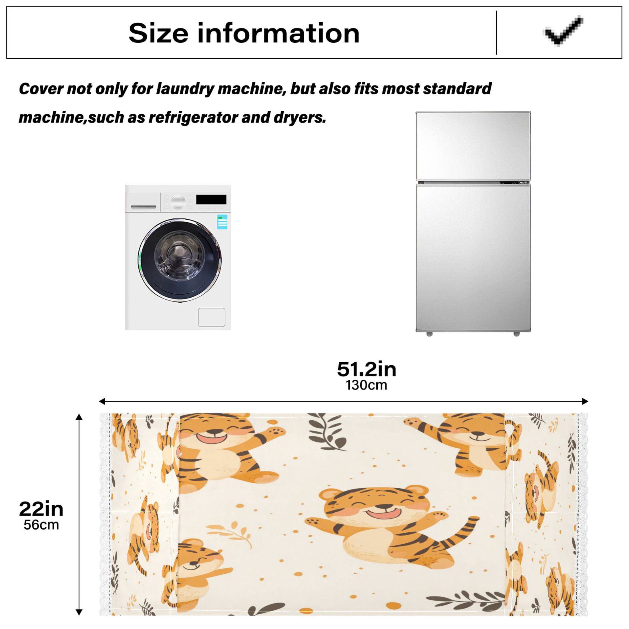 Cute Smile Jumping TigerWasher and Dryer Covers Dust-Proof and Oil Resistant Fridge Cover with 4 Storage Pockets Washing Machine Top Cover for Laundry Kitchen Home 51.2 x 22 In