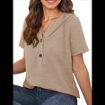 thumbnail image 2 of Blusas de Verano para Mujer, de Punto Gofre, de Corta, con Cordón, Sudaderas con Botones y Cuello en V, Blusas Informales, Camisas. Albaricoque M, 2 of 9