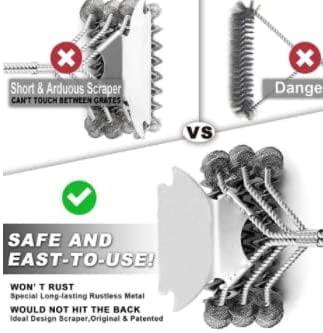 Grillin' Guru Grill Brush and Scraper Safe BBQ Brush 18'' Stainless Grill Grate Cleaner