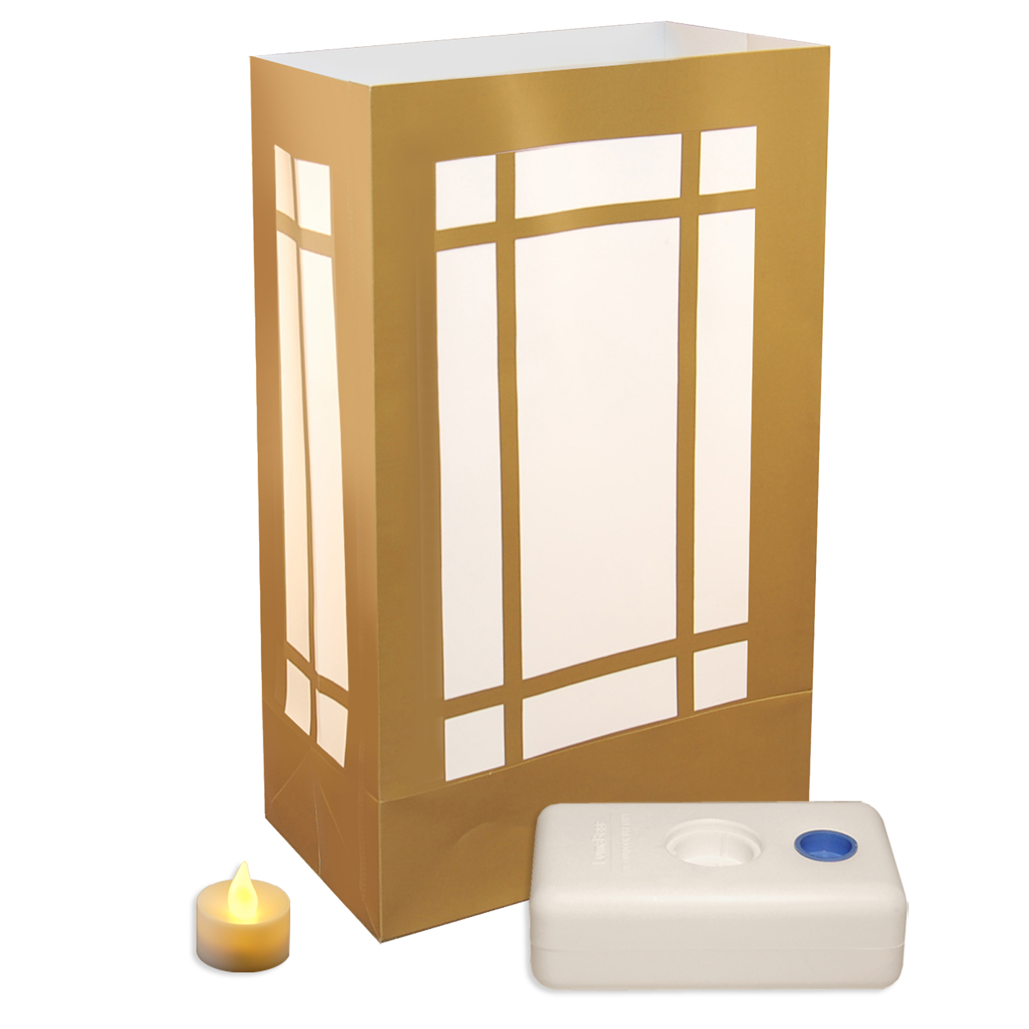 LumaBase Battery Operated Luminaria Kit, 12 Count Gold Lantern