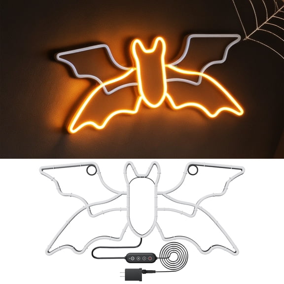 Beatineon Bat Neon Sign, Animated Halloween Wall Decor with Sturdy Metal Frame, Dimmable Orange Neon Light with Timer & Speed Control for Haunted House Party