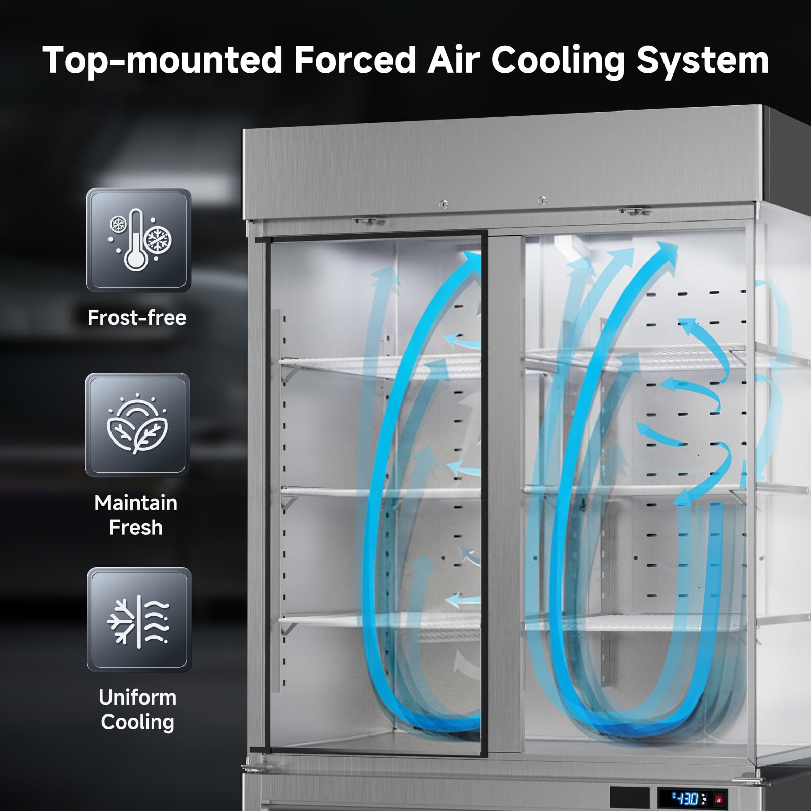VEECOOL Commercial Freezer Upright WiFi Enabled, 54.4" Solid Door Reach-In Freezer with LED Lighting, APP Control Fan Cooling, R290, Stainless Steel, 49 cu.ft. Capacity, ETL&ETL Sanitation