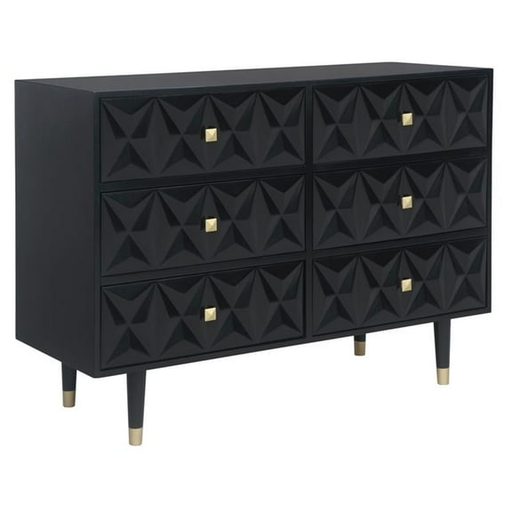 Riverbay Furniture Six Drawer Wood Geo Texture Dresser in Black