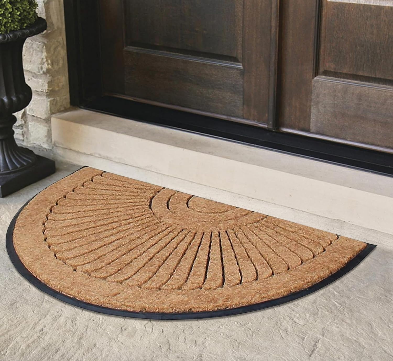 A1HC 36"x72" Extra Large Natural Coir & Rubber Sunburst Half-Round Door Mat, Heavy-Duty, Low-Pile, Durable Outdoor Welcome Mat
