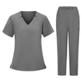 thumbnail image 2 of Minjewel Women's Short Sleeve V-Neck Two-Piece Scrub Set with Pockets, Comfortable Scrubs for Women Healthcare Workers, Hospital Duty & Caregiver Attire,Gray M, 2 of 5