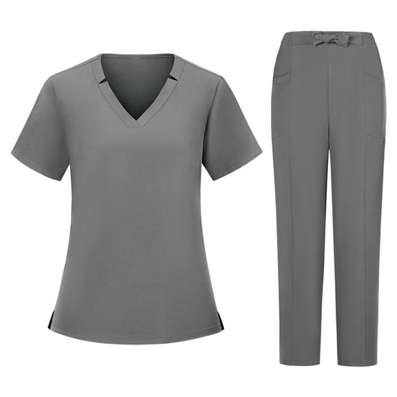 Fgvctg Scrubs for Women Plus Size Scrubs Stretchy V-Neck Scrub Pants and Tops Nursing Top Medical Uniforms Tall Scrubs Gray XL