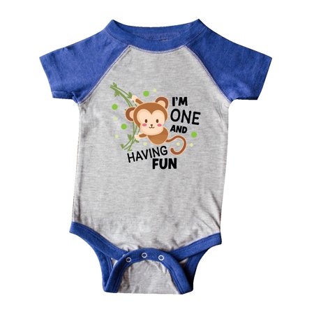 

Inktastic I m One and Having Fun with Monkey Gift Baby Boy or Baby Girl Bodysuit