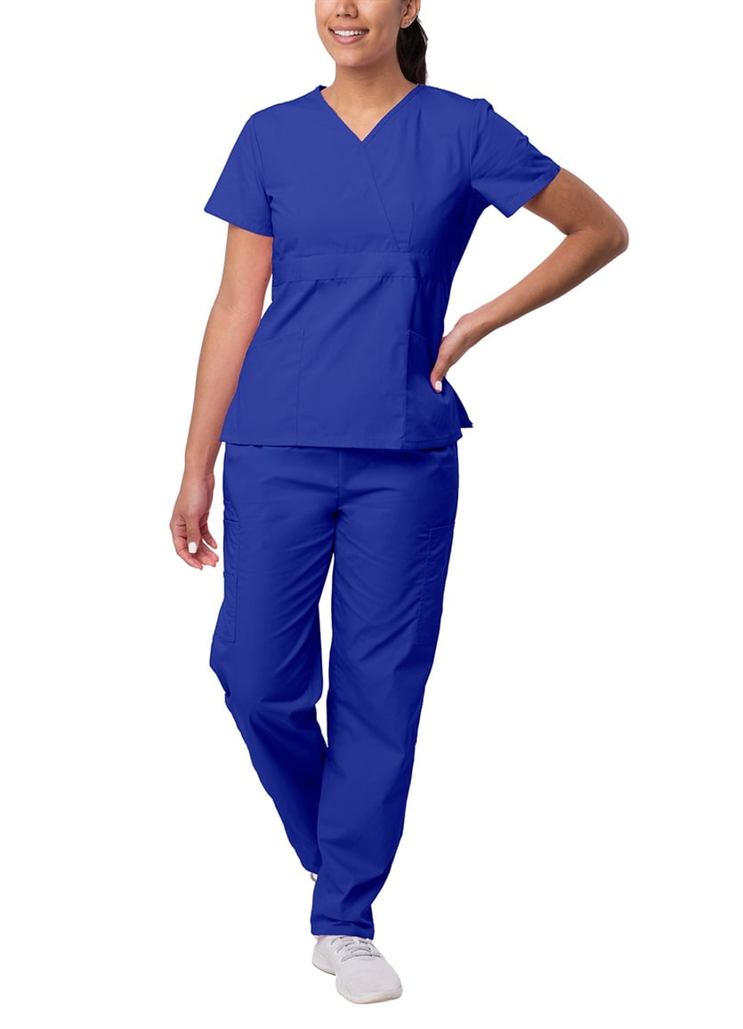 Sivvan Women's Scrub Set - Multi Pocket Cargo Pants & Stylish Mock Wrap Top (Available in 15 Colors)