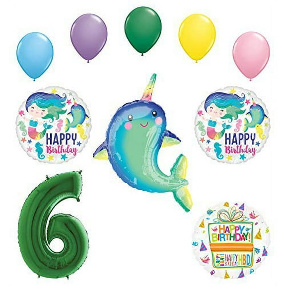 Mayflower Products Mermaid and Narwhal Party Supplies 6th Birthday Balloon Bouquet Decorations
