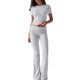thumbnail image 2 of Pantalón de Traje de Corta Ajustado de Color Liso Gris M, 2 of 9