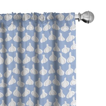 Ambesonne Agriculture 4-Panel Curtains, Repeated Garlic Image, 56"x84", Pale Sky Blue and White