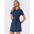 thumbnail image 4 of DARING DIVA Women's Denim Dress Button Down Short Sleeve Dresses XS Deep Blue, 4 of 6