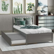 Aukfa Twin Bed with Trundle - Wooden Platform Bed Frame for Kids Teens - Gray