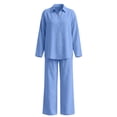 thumbnail image 2 of NMMUED Womens Two Piece Outfits Dressy Long Sleeve Button Down Shirt and Wide Leg Pants Set Fall Two Piece Sets for Women Long Sleeve Blue XXL, 2 of 8