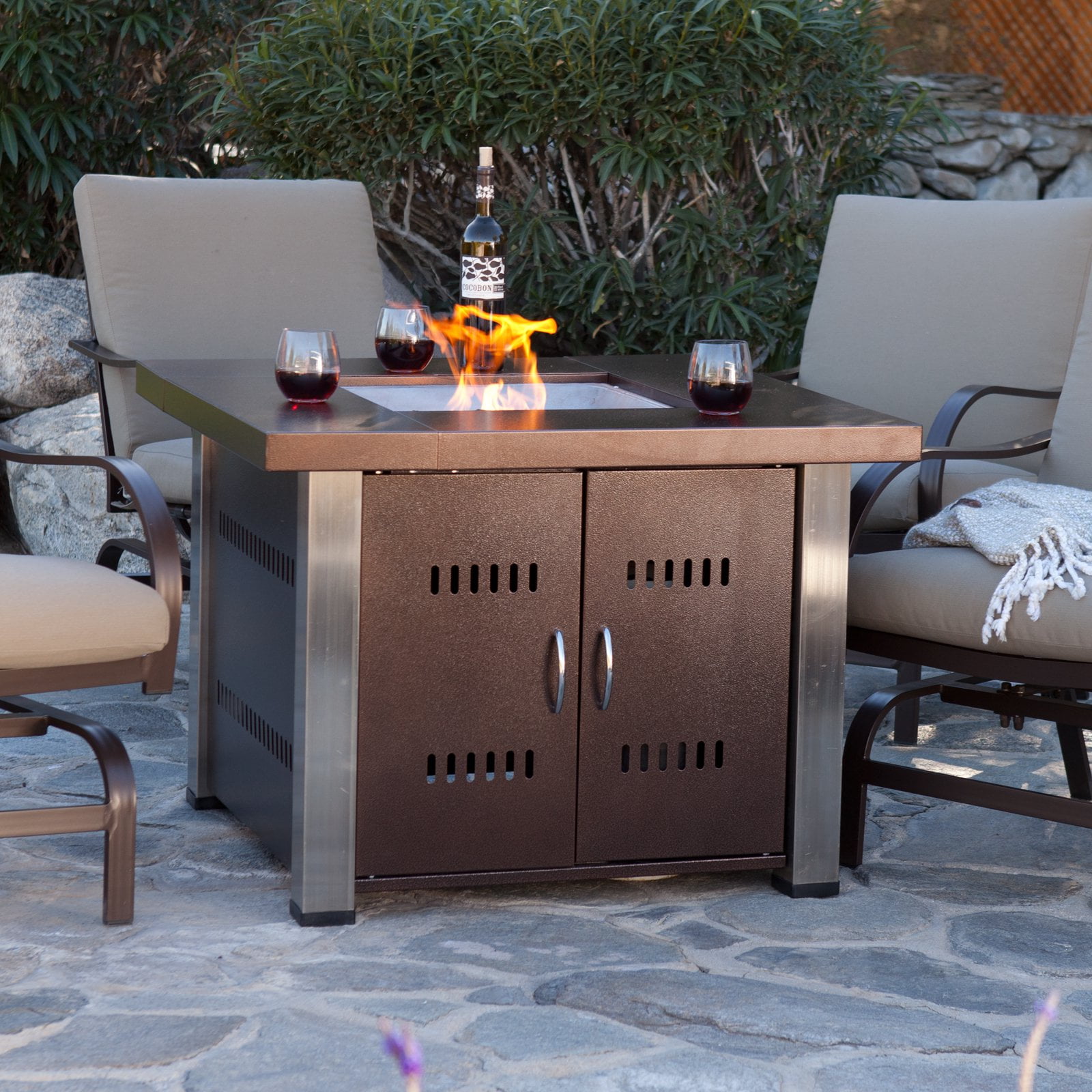 Hiland Fire Pit Hammered Bronze And Stainless Steel Finish Com